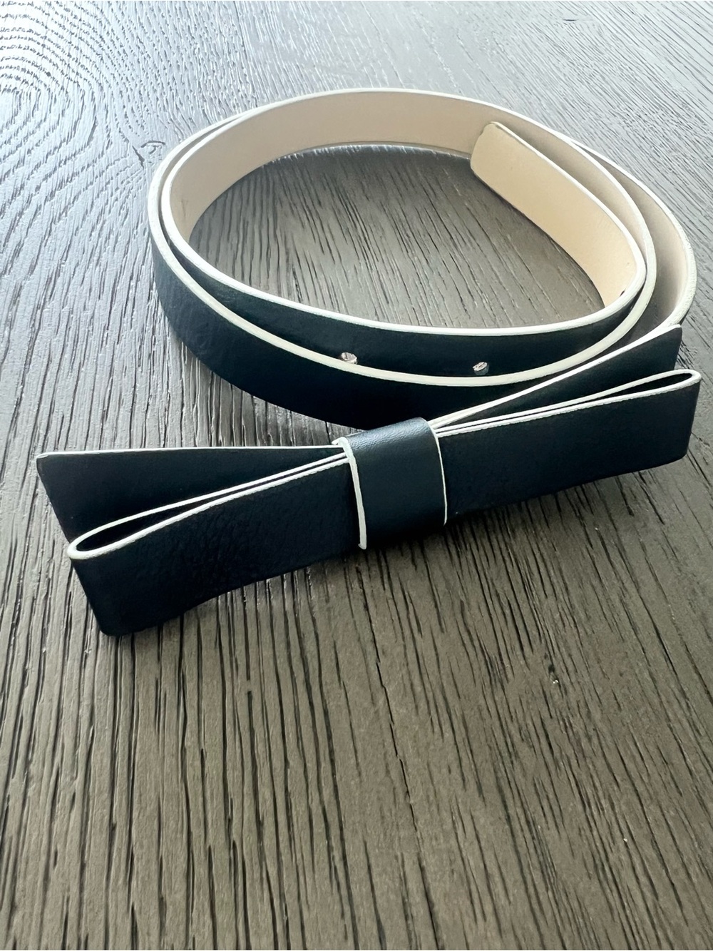 Kate Spade Leather Bow Belt, Navy, Size S